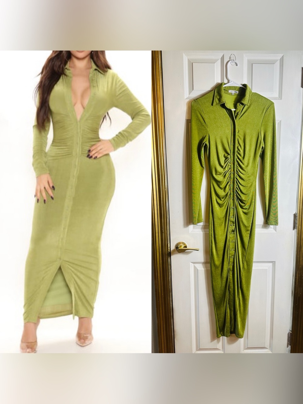 Fashion Nova Silky Smooth Long Sleeve Slinky Dress -Chartreuse